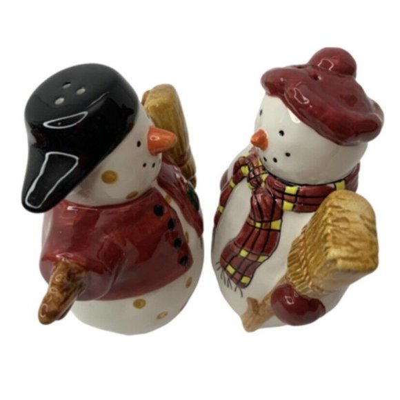 Sakura Debbie Mumm Snowman Salt Pepper Shaker Set Christmas Holidays Vintage - Picture 4 of 12